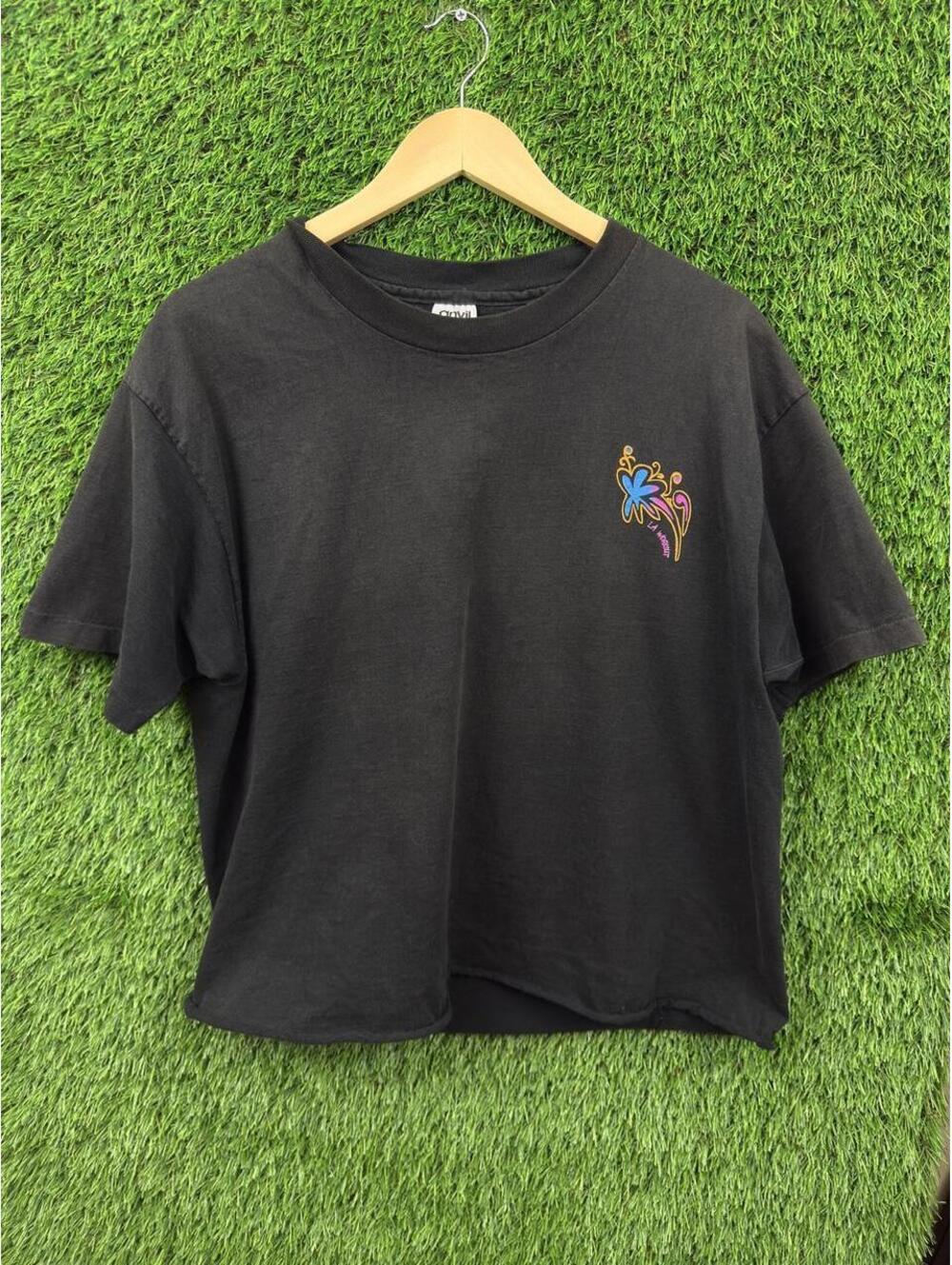 Vintage 90s Anvil Abstract Art Graphic T-Shirt Black Made in USA XL cropped
